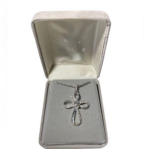 Singer Silver Cross Pendant Necklace Costume Cubic Zirconia 20" Chain Christian